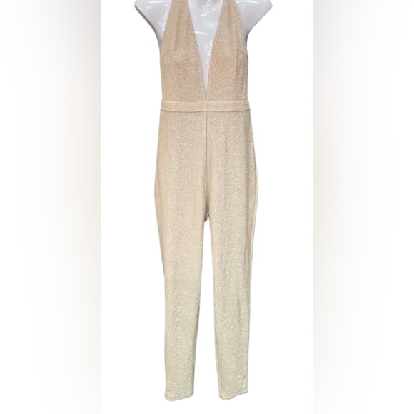 Meshki Pants - Meshki Backless Halter Gold Jumpsuit size M